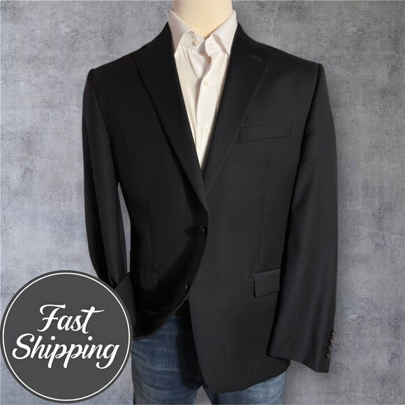 $395 Ralph Lauren Men’s Blazer 44R Sport Coat 2 Button Jacket 100% Wool Balck - Picture 1 of 15